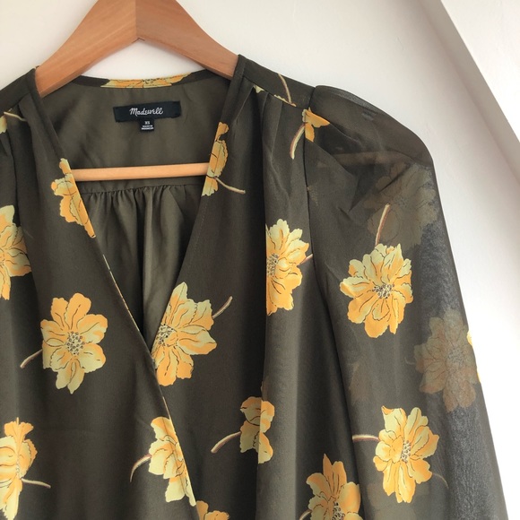 Madewell Effie Floral Green yellow top sz XS - Picture 2 of 12